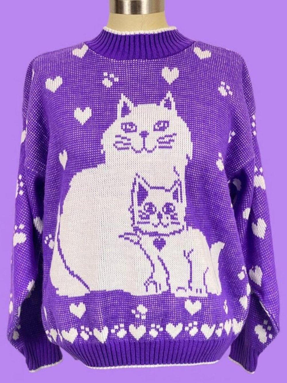 Vintage 80s/90s Purple Cat and Kitten Sweater